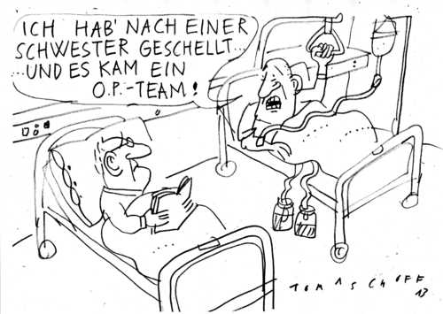 Cartoon: Zu viele Ops (medium) by Jan Tomaschoff tagged pflegenotstand,operationen,pflegenotstand,operationen