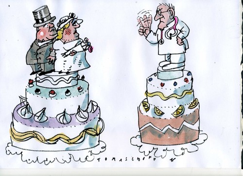 Cartoon: Zuckersüss (medium) by Jan Tomaschoff tagged süssigkeiten,hochzeit,torte,süssigkeiten,hochzeit,torte