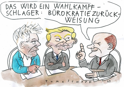 Cartoon: Zurück (medium) by Jan Tomaschoff tagged ampel,scholz,habeck,lindner,bürokratie,ampel,scholz,habeck,lindner,bürokratie