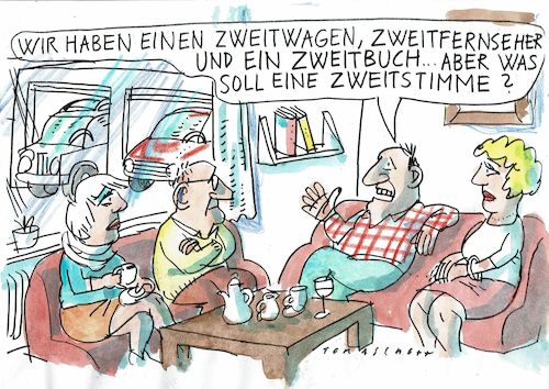 Cartoon: Zweitstimme (medium) by Jan Tomaschoff tagged wahlen,zweitstimmen,wahlen,zweitstimmen