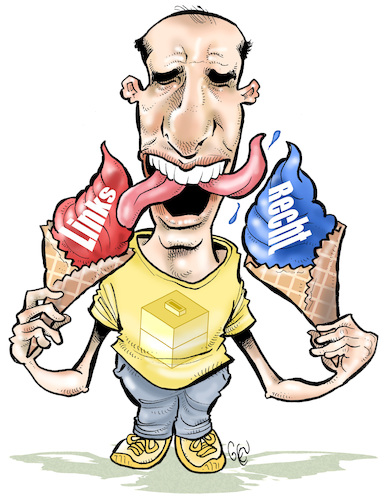 Cartoon: Ideology (medium) by Damien Glez tagged left,right,recht,links,politische,ideologie,ideology,left,right,recht,links,politische,ideologie,ideology