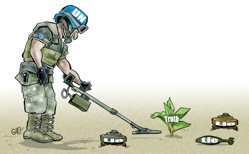 Cartoon: Peacekeepers truth and lie (medium) by Damien Glez tagged peacekeepers,truth,lie,peacekeepers,truth,lie