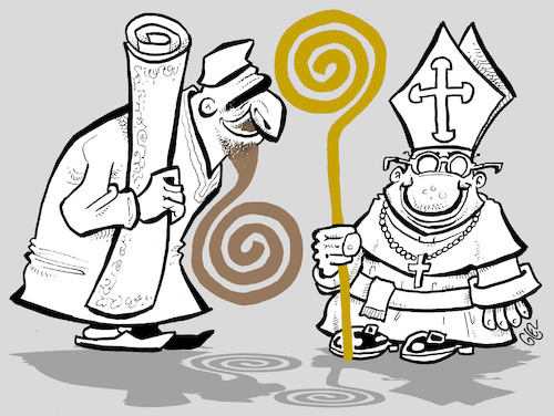 Cartoon: Religious cohabitation (medium) by Damien Glez tagged secularism,religion,cohabitation,christian,islam,muslim,secularism,religion,cohabitation,christian,islam,muslim