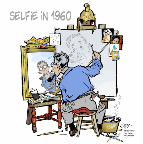 Cartoon: Rockwells selfie (medium) by Damien Glez tagged norman,rockwell,selfie,smartphone,norman,rockwell,selfie,smartphone