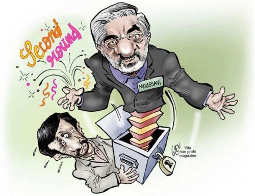 Cartoon: Second Round (medium) by Damien Glez tagged iran,ahmadinejad,moussavi