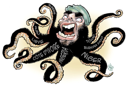 Cartoon: terrorism and sahel (medium) by Damien Glez tagged terrorism,and,sahel,contagion,jihad,islamism,terrorism,and,sahel,contagion,jihad,islamism