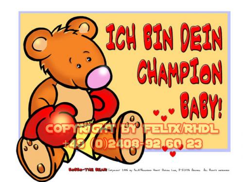 Cartoon: Bobbo der Bär - Dein Champion (medium) by FeliXfromAC tagged bobbo,the,bear,bär,tiere,animals,niedlich,whimsical,hadyogo,wallpaper,felix,alias,reinhard,horst,ecard,glück,greetings,glückwünsche,love,liebe