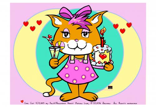 Cartoon: COOL CAT 01- Happy Birthdday (medium) by FeliXfromAC tagged nice,animals,tiere,tier,logos,sympathiefiguren,mascots,wallpapers,characters,characterdesign,figuren,hey,melde,dich,whimsical,felix,alias,reinhard,horst,design,line,red,love,herzen,beziehung,aachen,katze,cat,party,greeting,card,stockart,alisa,comic,cartoo