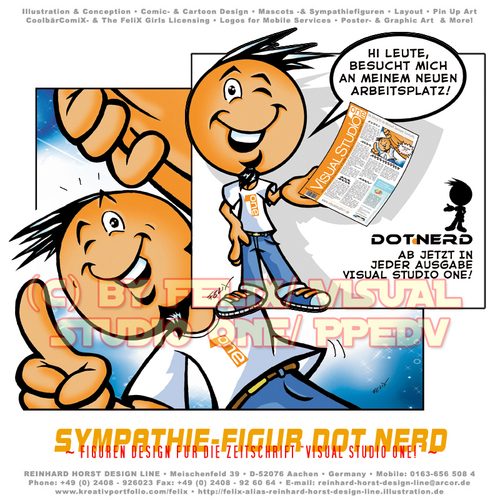 Cartoon: DotNerd für Visual Studio One (medium) by FeliXfromAC tagged visual,studio,one,dotnerd,sympathiefigur,reinhard,horst,design,line,aachen,nrw,illustration,illustrator,comiczeichner,zeichner,comic,charkter,character