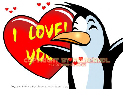 Cartoon: Penguine Love (medium) by FeliXfromAC tagged nice,animals,tiere,tier,logos,sympathiefiguren,mascots,wallpapers,characters,characterdesign,figuren,hey,melde,dich,whimsical,felix,alias,design,line,red,love,herzen,beziehung,aachen,pinguin,penguine,greeting,card,