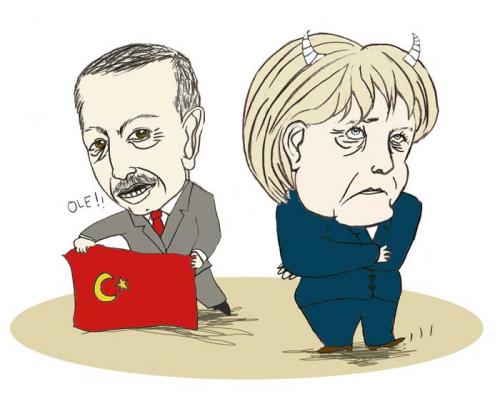 Cartoon: merkel und erdogan (medium) by illustrita tagged man,mann,portrait,celebrity,prominenter,politics,politik,merkel,erdogan,frau,woman,