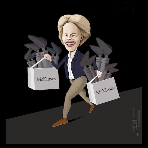 Cartoon: UvdL Shopping Queen (medium) by Jo Drathjer tagged ursula,von,der,leyen,berater,mckinsey,skandal,budget,honorar