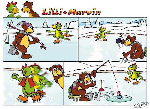 Cartoon: Eisangeln mit Lilli und Marvin (medium) by salinos tagged lilli,marvin,winter,eis,angeln