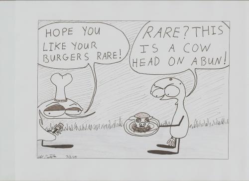 Cartoon: A La Carte (medium) by calebgustafson tagged cow,head,burger,rare