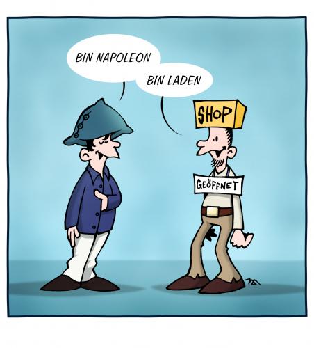 Cartoon: Bin Laden (medium) by volkertoons tagged irre,mad,crazy,binladin,binladen,osama,shop,ladin,laden,bin,irrenanstalt,verrückt,weird,crank,krank,sick,cartoon,volkertoons,humor,albern,menschen,wortspiel,kalauer