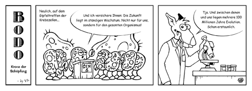 Cartoon: BODO - Krone der Schöpfung (medium) by volkertoons tagged volkertoons,cartoon,comic,strip,bodo,ratte,rat,wachstum,krebs,cancer,einzeller,mikroorganismus,wirtschaft