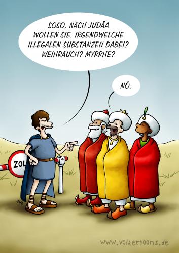 Cartoon: Illegale Substanzen - Die Karte! (medium) by volkertoons tagged volkertoons,cartoon,humor,lustig,israel,judäa,drei,three,kings,könige,weise,zoll,drogen,drugs,schmuggel,smuggle,smugglers,cartoon,cartoons,israel,judäa,drogen,droge,könige,könig,heilig,schmuggel,smugglers,zoll,kontrolle,illegal,legal,weihrauch,myrrhe,bibel,testament,glaube,kirche,religion,kräuter