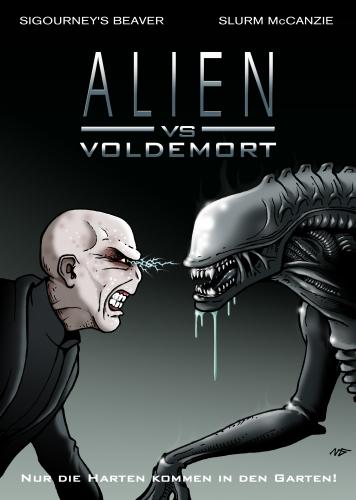 Cartoon: PotterFakePlakate - Alien (medium) by volkertoons tagged volkertoons,cartoon,parodie,humor,lustig,funny,harry,potter,voldemort,alien,aliens,plakat,film,movie,cinema,fake,alien,film,science fiction,harry potter,voldemort,plakat,kino,literatur,science,fiction,harry,potter