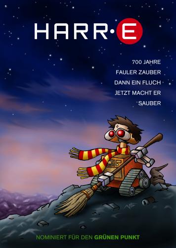 Cartoon: PotterFakePlakate - HarrE (medium) by volkertoons tagged walle,roboter,mad,science,fiction,sf,volkertoons,cartoon,humor,lustig,funny,film,movie,kino,harry,potter,zauberer,wizard,magie,magic,magician,sorcerer,plakat,parodie,fake,walle,roboter,science fiction,film,kino,animation,harry potter,literatur,poster,plakat,parodie,science,fiction,harry,potter