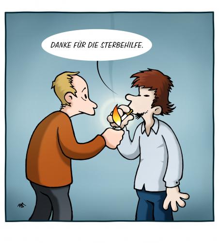 Cartoon: Sterbehilfe (medium) by volkertoons tagged volkertoons,cartoon,humor,rauchen,smoking,zigaretten,cigarettes,sterbehilfe,mercy,killing,raucher,feuer,sucht,addiction,rauchen,abhängigkeit,feinstaub,sterbehilfe,tod,sterben,krankheit,anzünden,hilfe,unterstützung,feuer,feuerzeug,kultur,genussmittel,gesundheit,glimmstengel,inhalieren,kettenraucher,kippe,nichtraucher,nichtraucherzone,nikotin,zigarette,zug,verbraucherschutz,tabak,sucht,rauchfrei,raucherzone,raucher,rauch,qualm