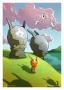 Cartoon: Quirin at the Monuments (small) by volkertoons tagged volkertoons illustration kinderbuch odyssee osterinseln children book kinder kids homer südsee fantasy natur nature