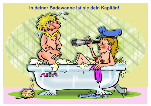 Cartoon: Wannenkapitän (medium) by cartoonist_egon tagged baden,wanne,kapitän,frau,duschen