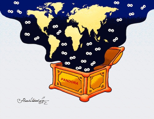 Cartoon: Pandoras box opened (medium) by halisdokgoz tagged pandoras,box,opened