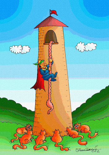 Cartoon: RAPUNZEL AND CATS (medium) by halisdokgoz tagged rapunzel,and,cats