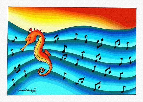 Cartoon: Seahorse music (medium) by halisdokgoz tagged seahorse,music,dokgoz