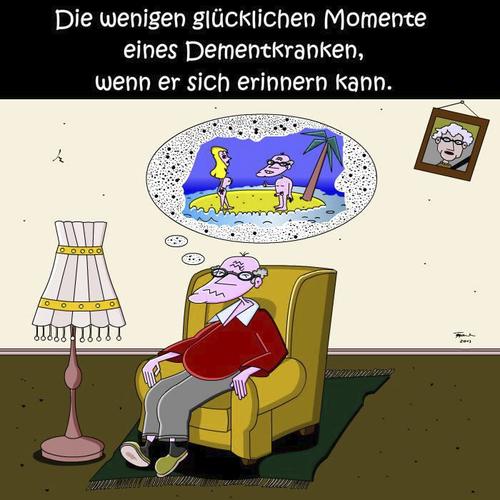 Cartoon: Die wenigen glücklichen Momente (medium) by Tricomix tagged demenz,krankheit,alter,opa,sessel,vergesslichkeit,traum,insel