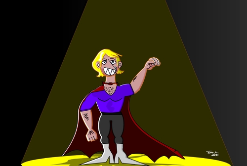 Cartoon: Superhero (medium) by Tricomix tagged buehne,scheinwerfer,lichtkegel,helden,superhero,tricomix,thomas,hahn,superhero,helden,lichtkegel,scheinwerfer,superheld,held,bühne