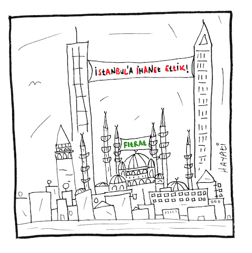 Cartoon: Istanbul (medium) by Hayati tagged istanbul,bosphorus,building,wolkenkratzer,goekdelenler,fitrat,verrat,cartoon,karikatur,hayati,boyacioglu,berlin,istanbul,bosphorus,building,wolkenkratzer,goekdelenler,fitrat,verrat,cartoon,karikatur,hayati,boyacioglu,berlin