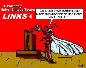 Cartoon: Parteitag der Eintagsfliegen (medium) by sier-edi tagged eintagsfliegen,forderungen,links,löhne,politik,rente