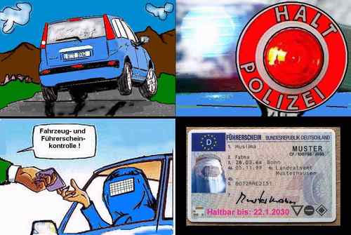 Cartoon: Strassenkontrolle (medium) by sier-edi tagged führerschein,polizei,kontrolle,burkha