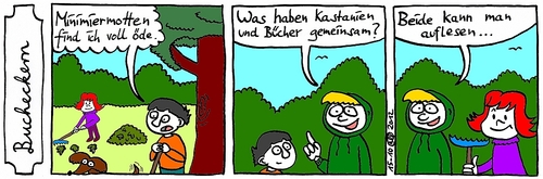 Cartoon: Bucheckern (medium) by weltalf tagged kastanien,herbst,buch,bücher,lektüre