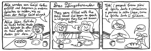 Cartoon: Pfingstwunder (medium) by weltalf tagged sprache,pfingsten,pingst,pentecoste,whitsunday,pentecost,svenska,english,italiano