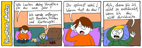 Cartoon: Vorsätzliche Vorsätze (medium) by weltalf tagged vorsätze,neujahr,rauchen,trinken,kartenspiel,sitten