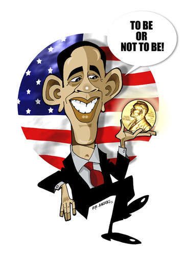 Cartoon: NOBEL PRIZE AND OBAMA (medium) by donquichotte tagged nobel