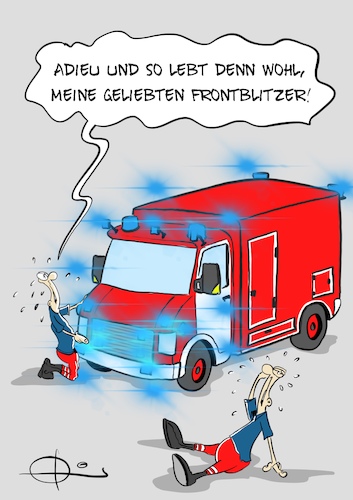 Cartoon: 20210825-Frontblitzer (medium) by Marcus Gottfried tagged rettungsdienst,frontblitzer,straßenverkehrsordnung,feuerwehr,polizei,blaulicht,rettungsdienst,frontblitzer,straßenverkehrsordnung,feuerwehr,polizei,blaulicht