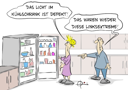 Cartoon: 20260105-Linksextreme (medium) by Marcus Gottfried tagged berlin,strom,ausfall,dunkel,linksextreme,anschlag,stromversorgung,berlin,strom,ausfall,dunkel,linksextreme,anschlag,stromversorgung