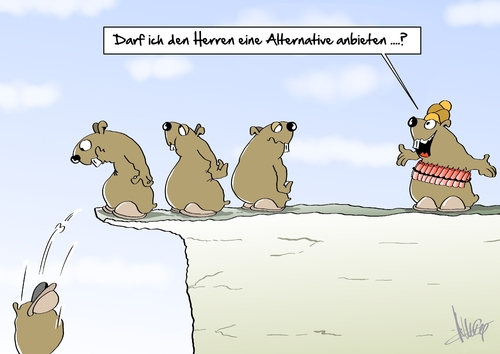 Cartoon: Alternative (medium) by Marcus Gottfried tagged lemming,lemminge,alternative,selbstmord,attentat,taliban,afghanistan,sprengstoff,sprengstoffgürtel,gürtel,sprung,klippe,herr,lemming,lemminge,alternative,selbstmord,attentat,taliban,afghanistan,sprengstoff,sprengstoffgürtel,gürtel,sprung,klippe,herr,attentäter,islamist,terror