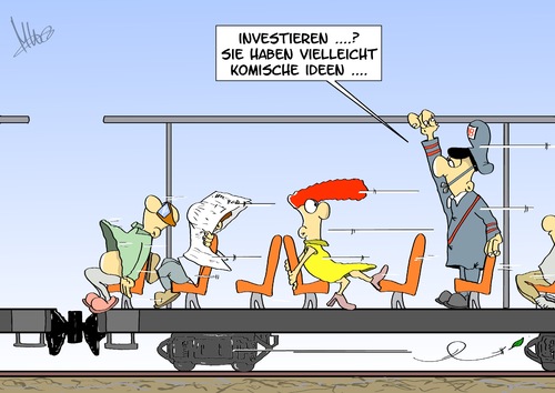 Cartoon: Bahninvestition (medium) by Marcus Gottfried tagged bundesbahn,investition,geld,kunde,zustand,reparatur,klamm,reparaturstau,defekt,ausfall,verspätung,bundesbahn,investition,geld,kunde,zustand,reparatur,klamm,reparaturstau,defekt,ausfall,verspätung,db,nahverkehr,schiene,fernverkehr