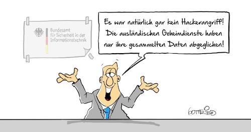 Cartoon: Datenabgleich (medium) by Marcus Gottfried tagged hackerangriff,hacker,datenabgleich,datenschutz,bsi,seehofer,hackerangriff,hacker,datenabgleich,datenschutz,bsi,seehofer