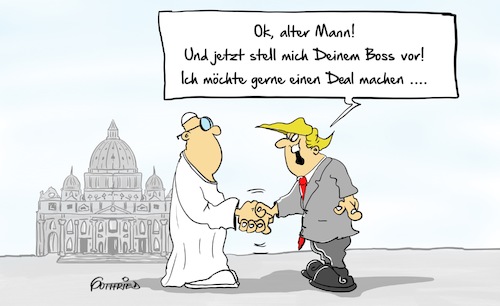 Cartoon: Deal (medium) by Marcus Gottfried tagged papst,rom,kirche,glaube,besuch,trump,us,präsident,dream,geschäft,geschäftsmann,verständnis,gott,chef,boss,vorgesetzter,verantwortung,intuition,freunde,marcus,gottfried,cartoon,karikatur,papst,rom,kirche,glaube,besuch,trump,us,präsident,dream,geschäft,geschäftsmann,verständnis,gott,chef,boss,vorgesetzter,verantwortung,intuition,freunde,marcus,gottfried,cartoon,karikatur