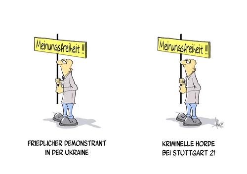 Cartoon: Demonstranten (medium) by Marcus Gottfried tagged demonstration,demo,sichtweise,point,of,view,widerstand,aufruhr,marcus,gottfried,cartoon,karikatur,ukraine,europa,beitritt,verhandlung,stuttgart,21,bevölkerung,auflehnungfriedlich,kriminelle,horde,osten,meinungsfreiheit,pro,westlich,anti