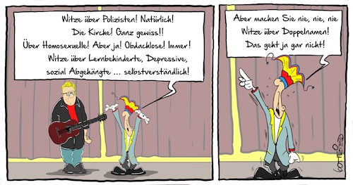 Cartoon: Doppelnamen (medium) by Marcus Gottfried tagged möller,hasenbeck,karneval,bernd,stelter,steltergate,bühne,witz,fasching,doppelnamen,randgruppen,möller,hasenbeck,karneval,bernd,stelter,steltergate,bühne,witz,fasching,doppelnamen,randgruppen