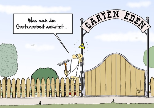 Cartoon: Garten Eden (medium) by Marcus Gottfried tagged gott,gartenarbeit,garten,gardening,urban,kleingarten,arbeit,zumutung,lust,lustlosigkeit,gemüse,pflanzen,glauben,religion,zaun,gott,gartenarbeit,garten,gardening,urban,kleingarten,arbeit,zumutung,lust,lustlosigkeit,gemüse,pflanzen,glauben,religion,zaun,eden,paradies,bibel,christentum