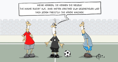 Cartoon: Geisterspiel (medium) by Marcus Gottfried tagged fußball,dfl,geisterspiel,corona,anpfiff,maske,maskenpflicht,hände,waschen,abstand,sport,lockerung,fußball,dfl,geisterspiel,corona,anpfiff,maske,maskenpflicht,hände,waschen,abstand,sport,lockerung