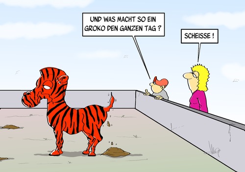 Cartoon: Groko Zoo (medium) by Marcus Gottfried tagged groko,große,koalition,spd,cdu,csu,regierung,verhandlung,zoo,tier,rot,schwarz,besuch,tierpark,rasse,marcus,gottfried,cartoon,karikatur,mutter,kind,scheisse,dreck,frage