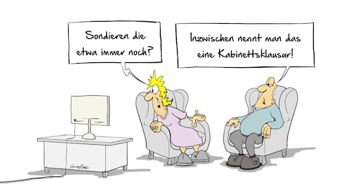 Cartoon: Kabinettsklausur (medium) by Marcus Gottfried tagged kabinettsklausur,schloß,meseberg,regierung,groko,besprechung,klausur,treffen,marcus,gottfried,cartoon,karikatur,kabinettsklausur,schloß,meseberg,regierung,groko,besprechung,klausur,treffen,marcus,gottfried,cartoon,karikatur